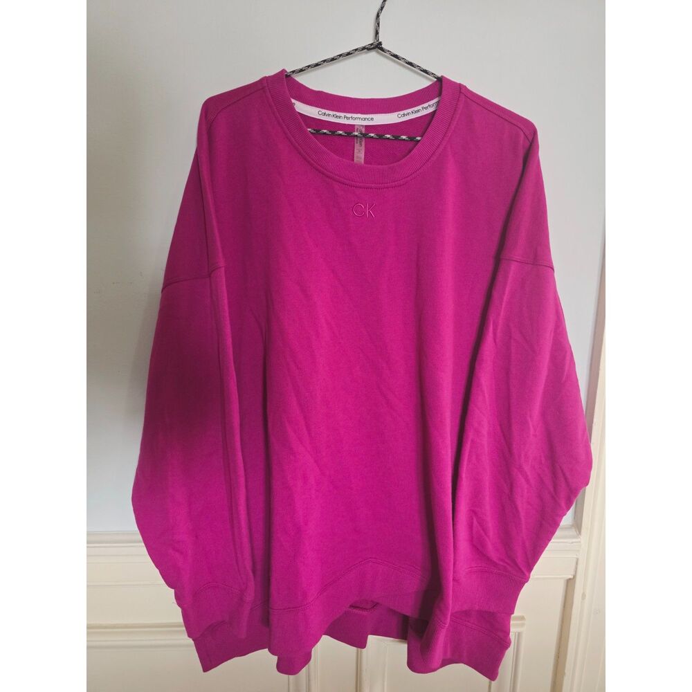 Calvin Klein Performance Chevron Hem Pink Magenta Oversized Sweatshirt